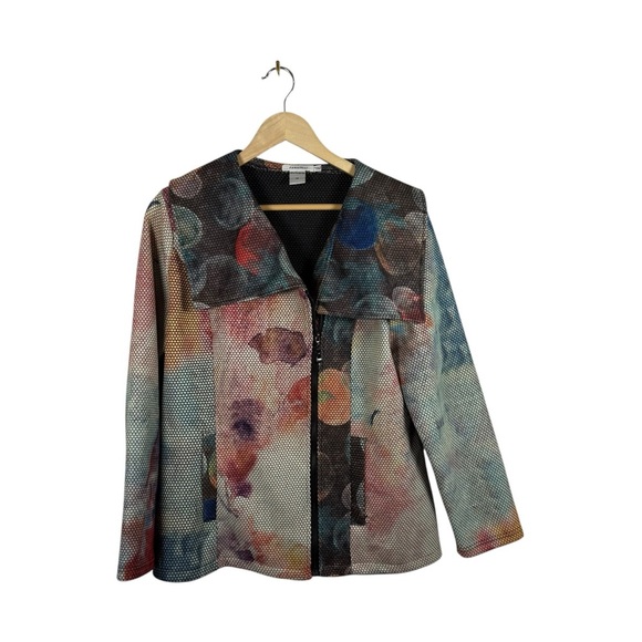 VINTAGE Feratelli Women’s Asymmetrical Abstract Mesh Full Zip Jacket Size M - Picture 4 of 7